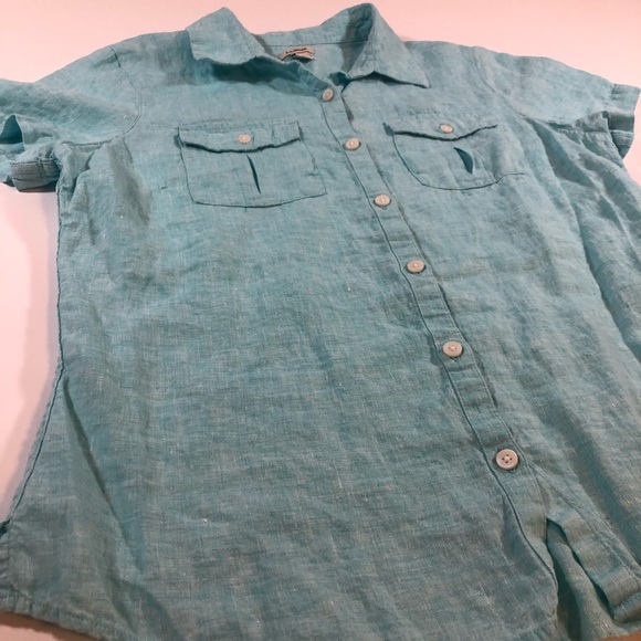 L.L. Bean Light Blue 100% Linen Short Sleeve Button-Down Shirt Size S - Picture 3 of 9
